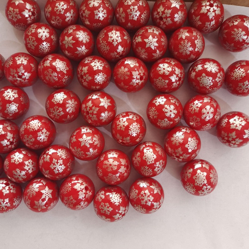 Wholesale 5pcs 20MM Christmas Silver Snowflake Print Beads