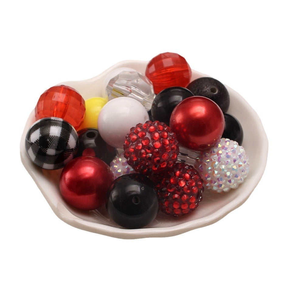 Wholesale 50pcs Black Red 20MM Acrylic Large Beads Mixed Color Mixed Combination Beads Loose Beads