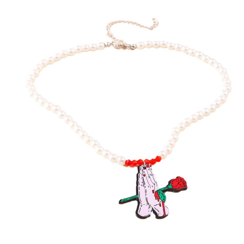 Wholesale Pearl Rose Palm Necklace