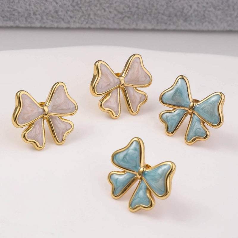 Wholesale Stainless Steel Fashion Light Luxury Versatile Bow Drop Oil Love Enamel Colored Titanium Steel Earrings