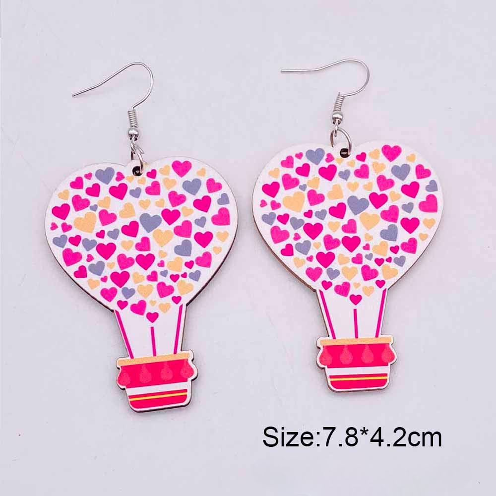 Wholesale Valentine's Day Love Hot Air Balloon Dwarf Lips Wooden Earrings