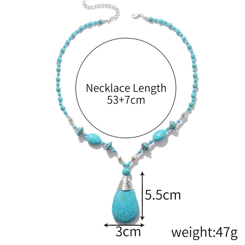 Wholesale Fashion Turquoise Bohemian Ethnic Style Alloy Vintage Silver Natural Stone Bracelets