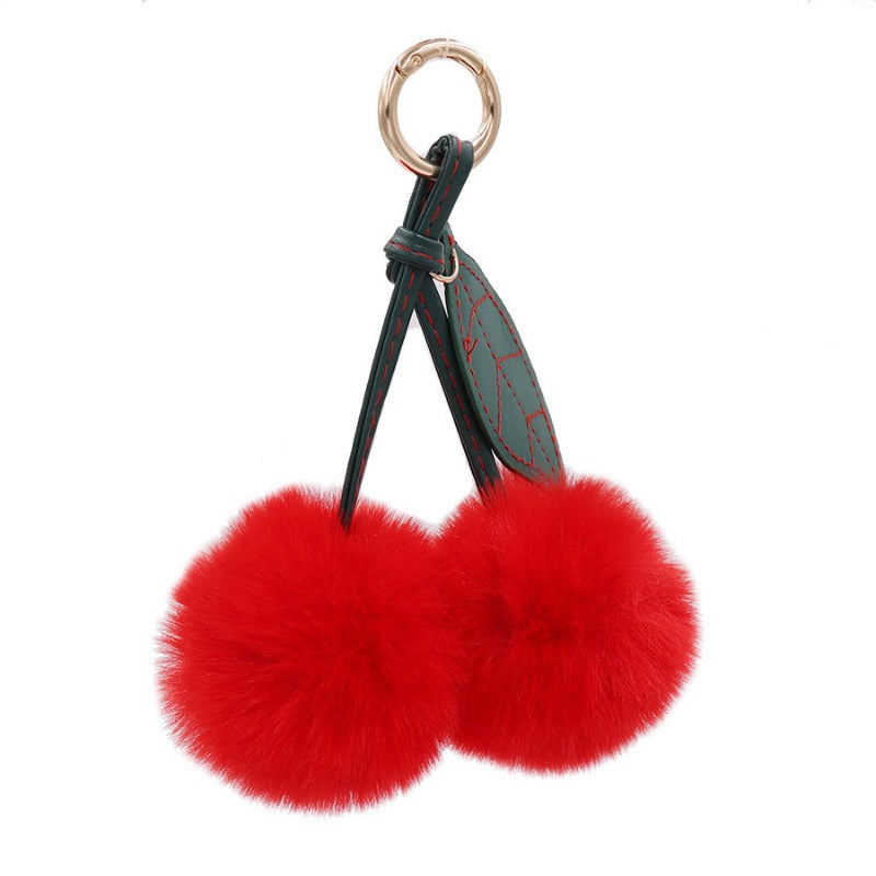 Wholesale Fruit Cherry Hairy Ball Book Bag Pendant Car Keychains