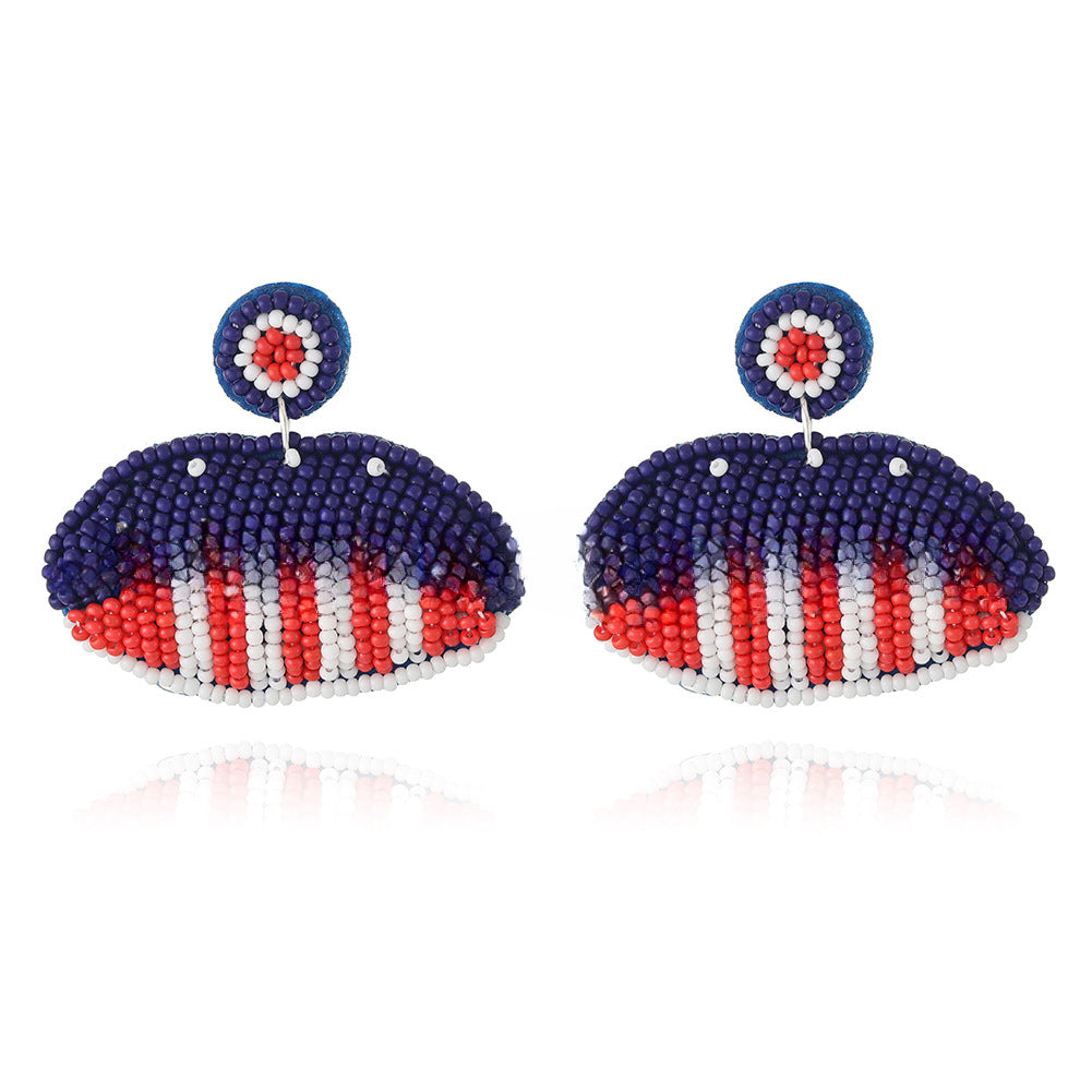 Wholesale rice bead earrings ethnic style hand-stitched love fabric earrings