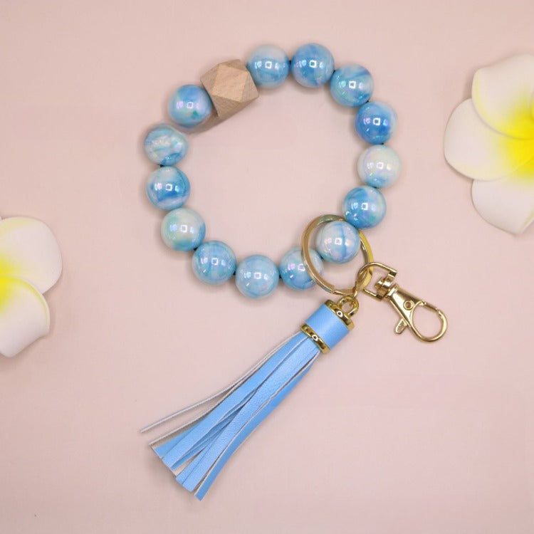 Wholesale Colorful Acrylic Beech Wood Beaded Pendant Keychain