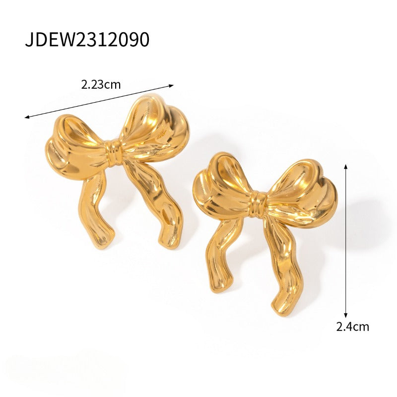 Wholesale18K Gold Stainless Steel Bow Earrings