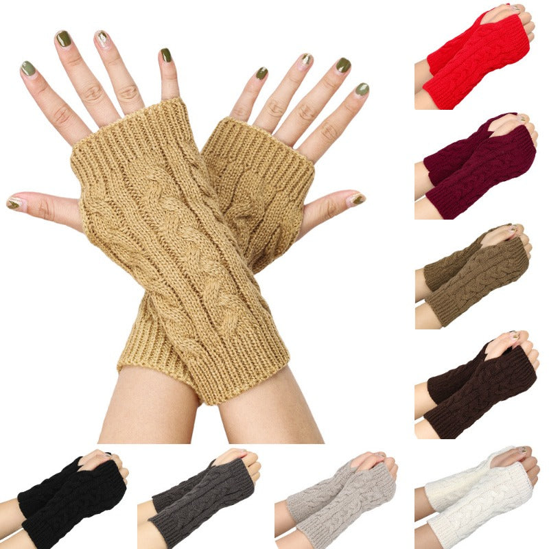 Wholesale Twisted 8-shaped Wool Half-finger Short Wrist Guard Fingerless Warm Acrylic Arm Gloves