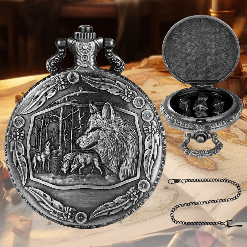 Wholesale Bronze Relief Wolf Head Thick Waist Chain Qinggu Dice Pocket Watch Case