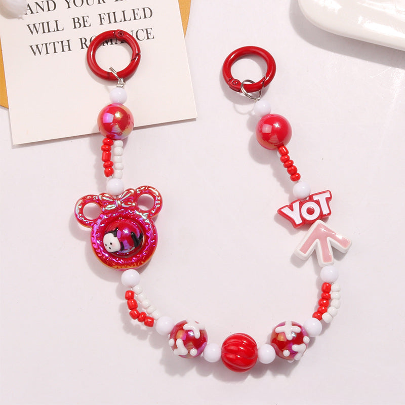 Wholesale Acrylic Rice Beads Cute Bear Keychain