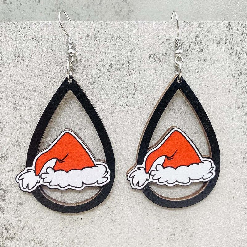 Wholesale Christmas Santa Hat Wood Earrings