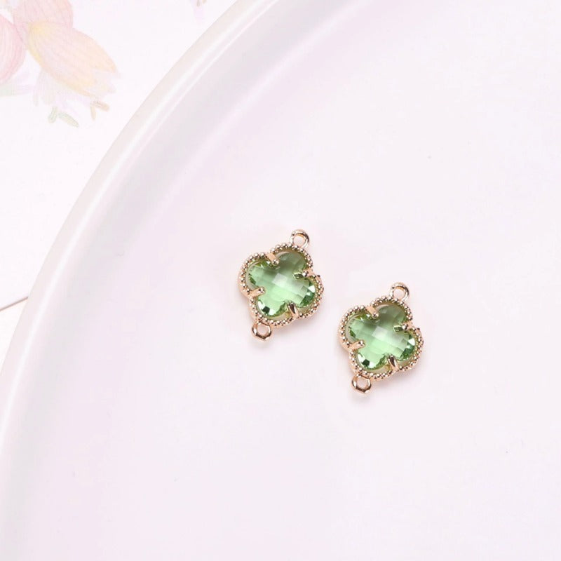 Wholesale 50pcs Crystal Double Hole Four Leaf Clover Pendant