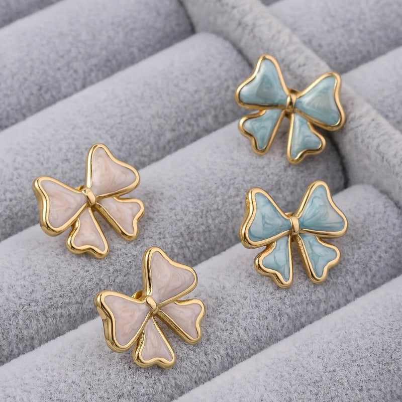 Wholesale Stainless Steel Fashion Light Luxury Versatile Bow Drop Oil Love Enamel Colored Titanium Steel Earrings