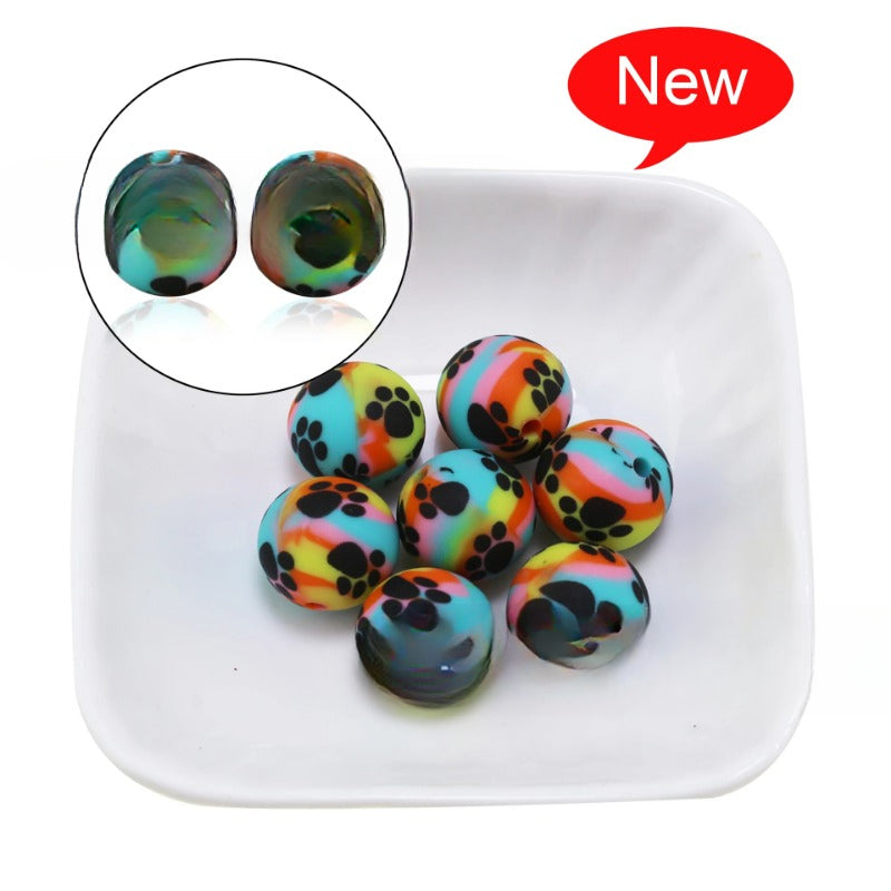 Wholesale 50PCS/PACK Leopard Print Water Transfer Silicone Beads