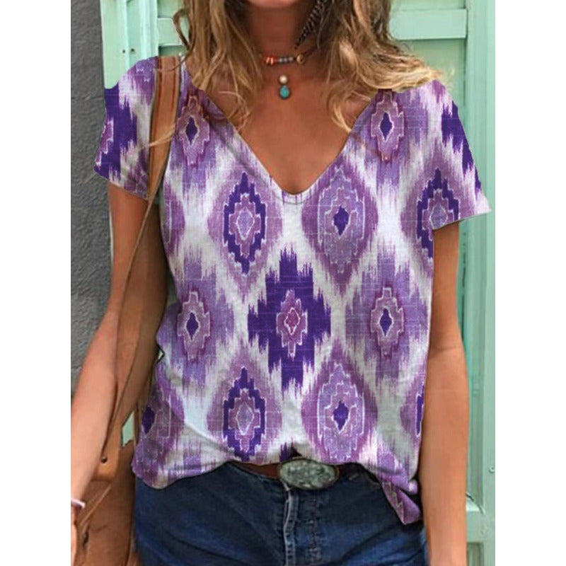 Wholesale Mother's Day Printed Polyester V-neck T-shirts