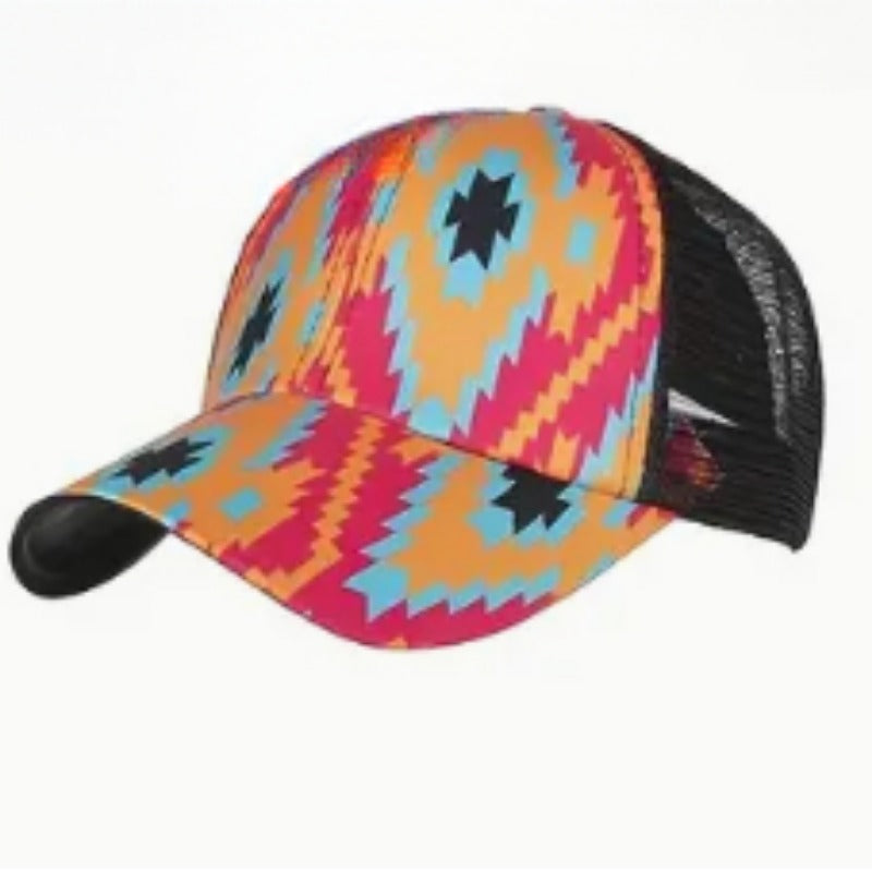 Wholesale Cotton Polyester Cross Ponytail Western Style Aztec Baseball Cap