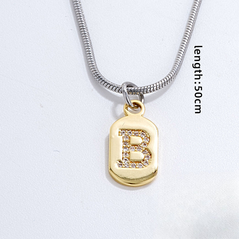 Wholesale Stainless Steel Zircon Inlaid English Letter Necklaces