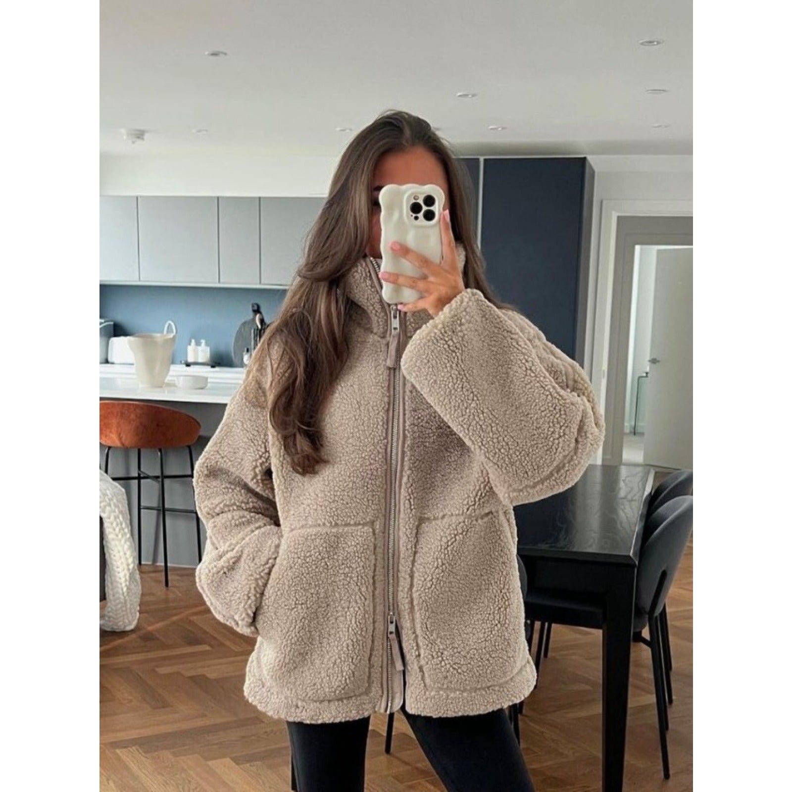 Wholesale Autumn and Winter New Solid Color Languid Style Lambswool Turtleneck Coat