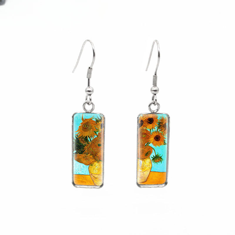 Wholesale Starry Sky Time Gemstone Rectangular Glass Earrings