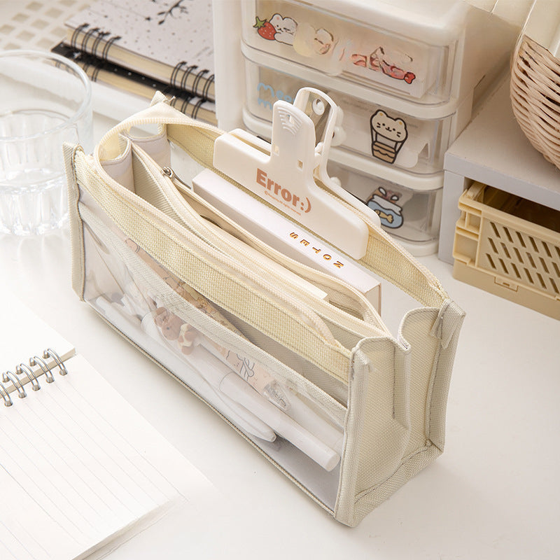 Wholesale Large Capacity Six-layer Transparent Canvas Pencil Case