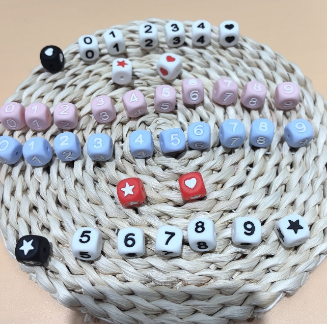 Wholesale Soft, Hot Selling 0-9 Numbers, Hearts, Stars 12pcs/14pcs Various Colors Silicone Beads