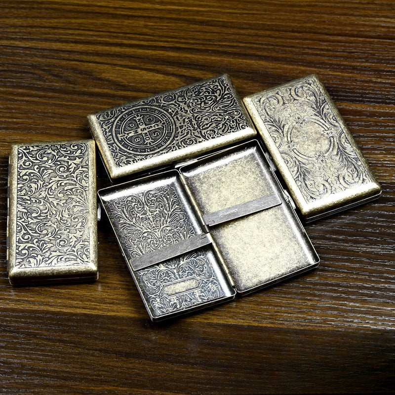 Wholesale 20 Pack Ultra-thin Automatic Flip Top Double-sided Stainless Steel Metal Tang Cao Retro Cigarette Box