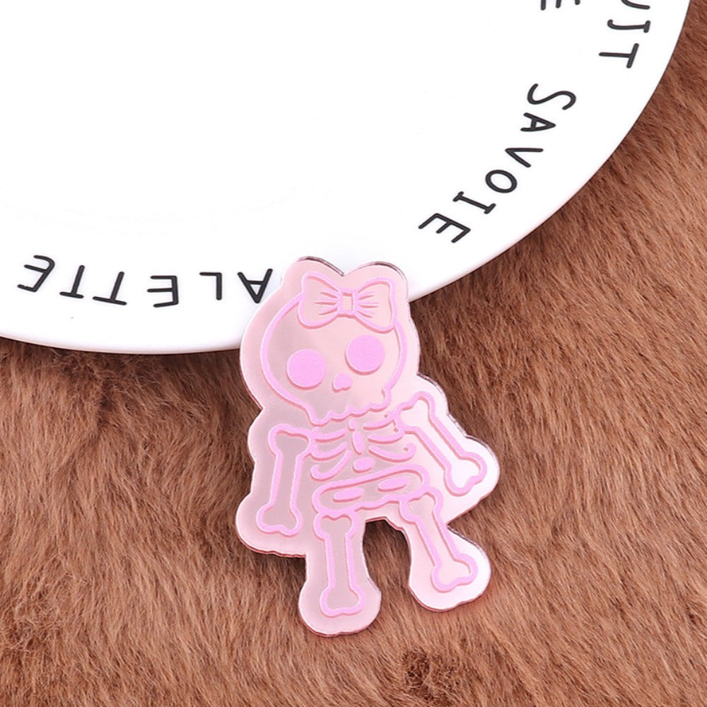 Wholesale 10pcs Pink Double Mirror Skull Organ Badge Jewelry Pin Girl Cute DIY Patch