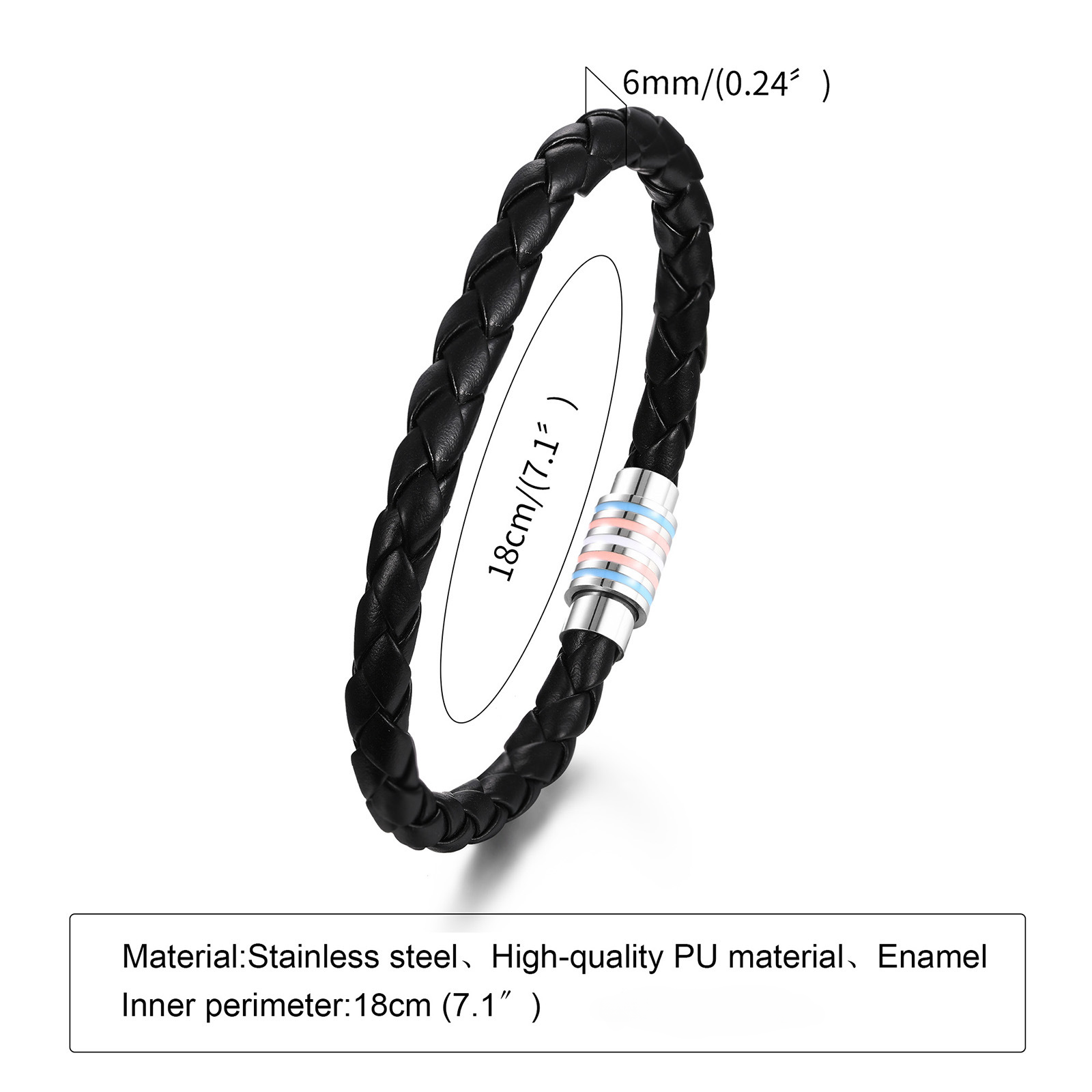 Wholesale Rainbow Woven Titanium Steel PU Leather Bracelet