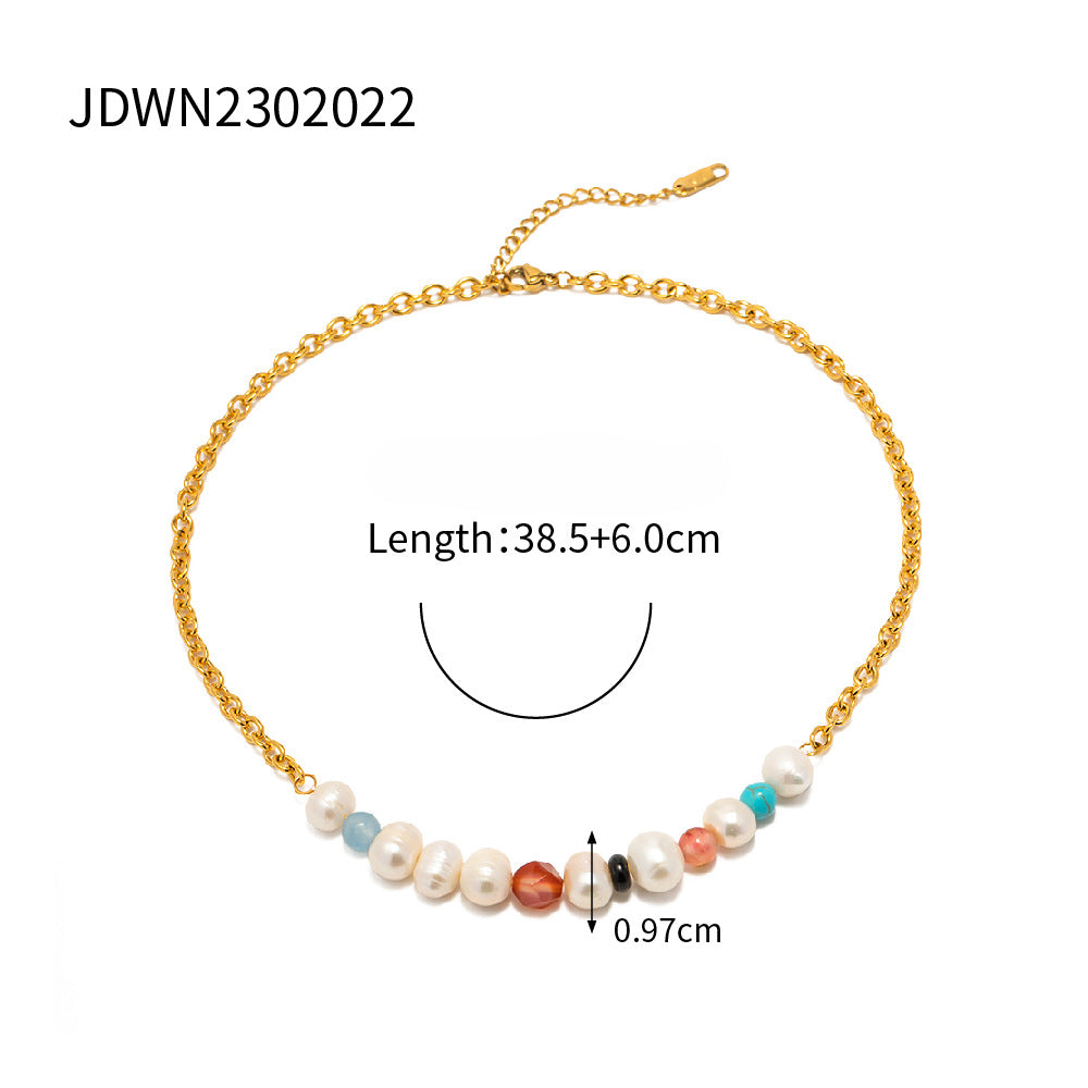 Wholesale Colorful Natural Stone Pearl Beads 18k Gold Stainless Steel Necklaces