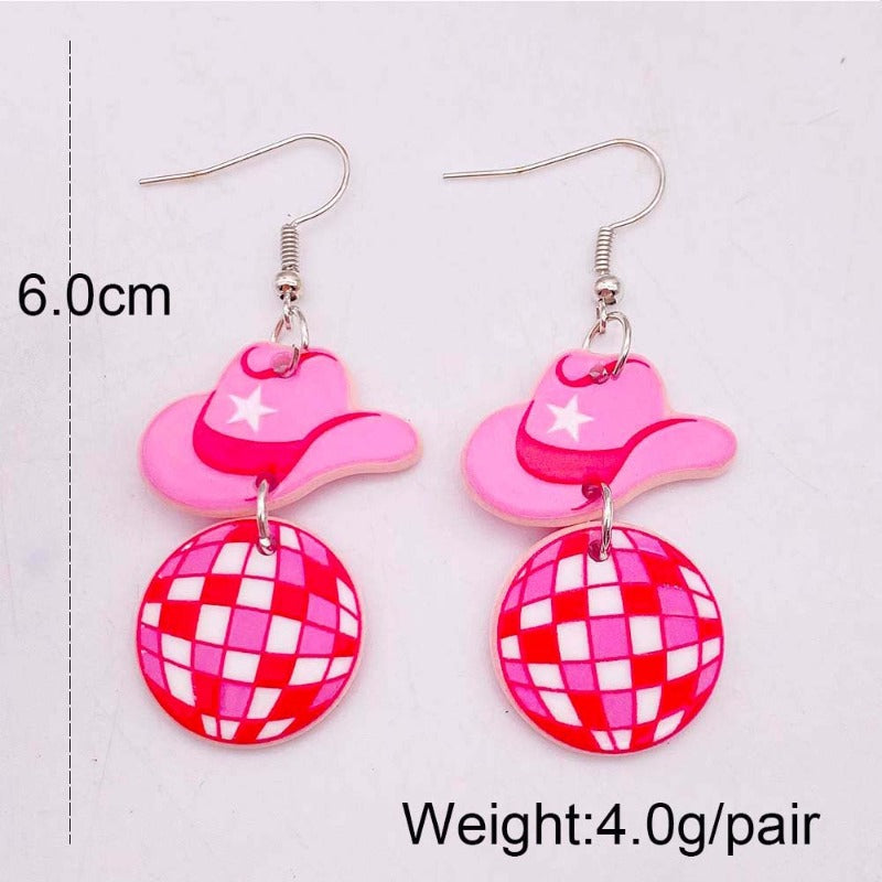 Wholesale Pink Western Cowboy Style Acrylic Earrings