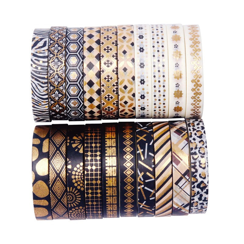 Wholesale Black Gold Hot Stamping and Paper Tape 7mm Basic DIY Decorative Accounting Tape