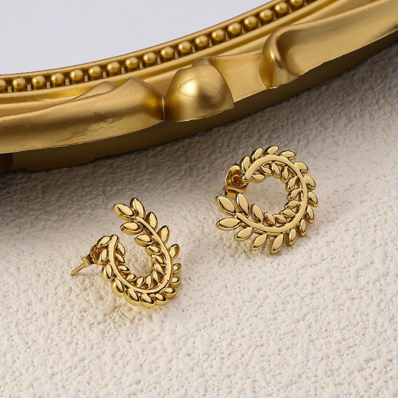 Wholesale Temperament Stainless Steel Wheat Ear Plated with 18K Retro Trendy High-end Design Earrings