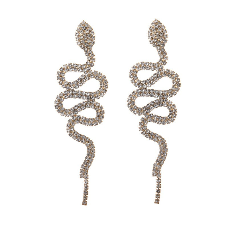 Wholesale Niche Design Snake-shaped Snake Head Full of Diamonds Multi-layer Round Dangling Earrings