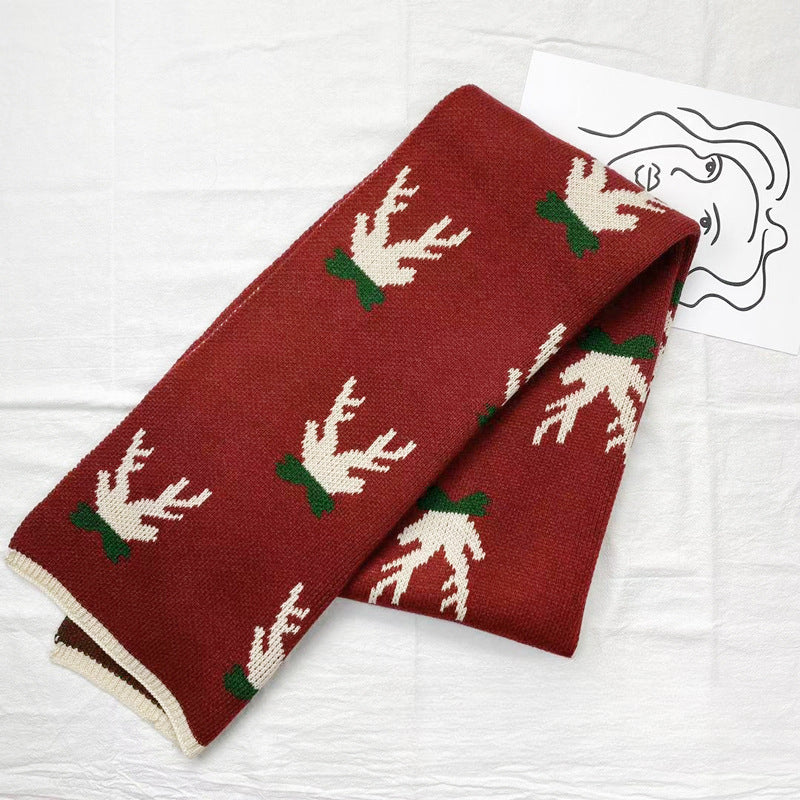 Wholesale Deer Winter Knitted Wool Christmas Scarf