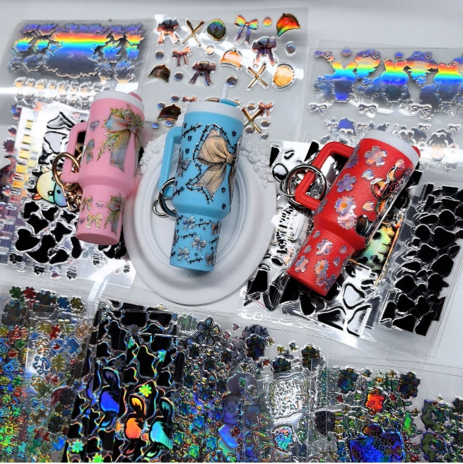 Wholesale Holographic Stickers Random 20/50/100pcs Cartoon Pattern Mini Travel  Cup Stickerlaser wraps