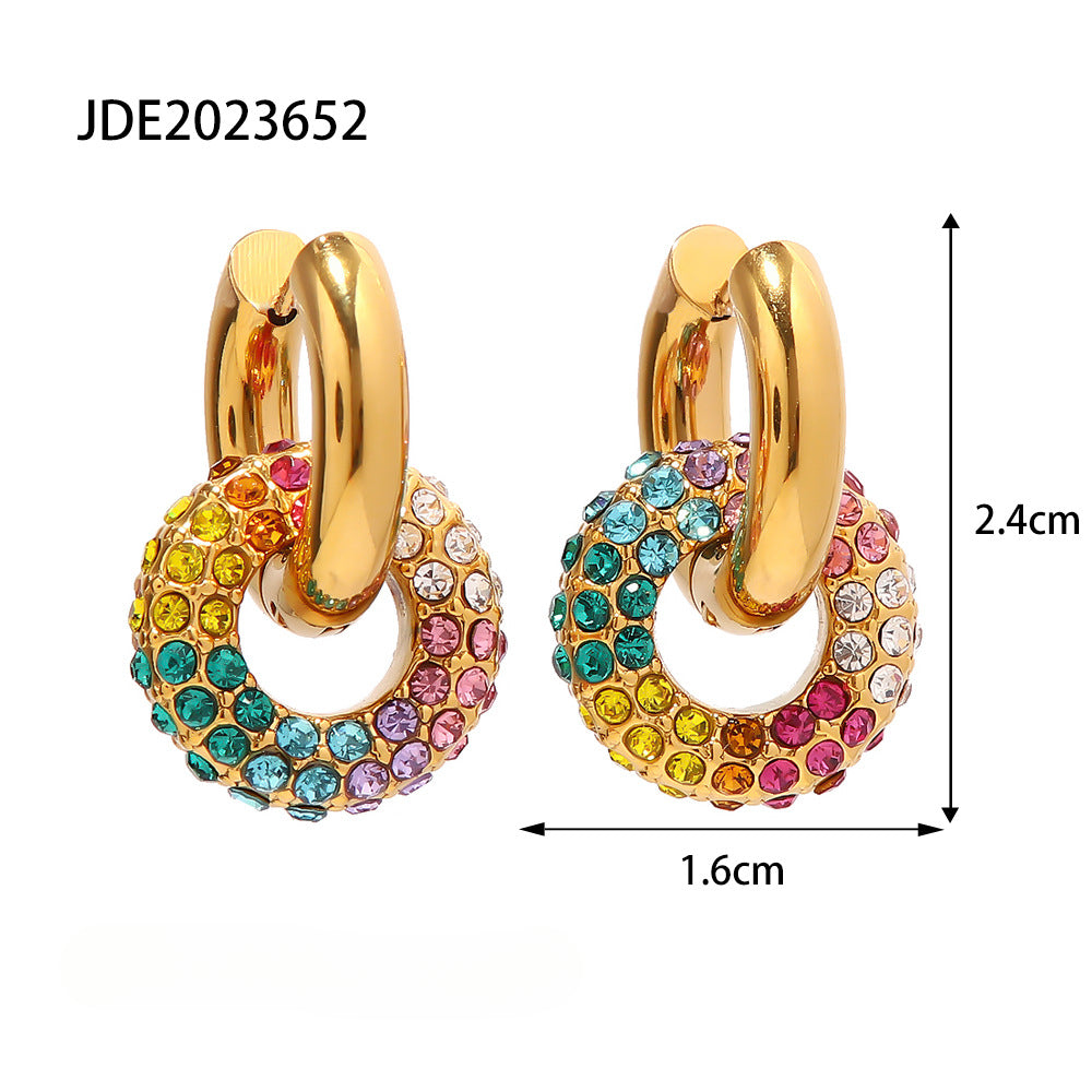 Wholesale Gold-plated Colorful Full Diamond Earrings Stainless Steel Earrings