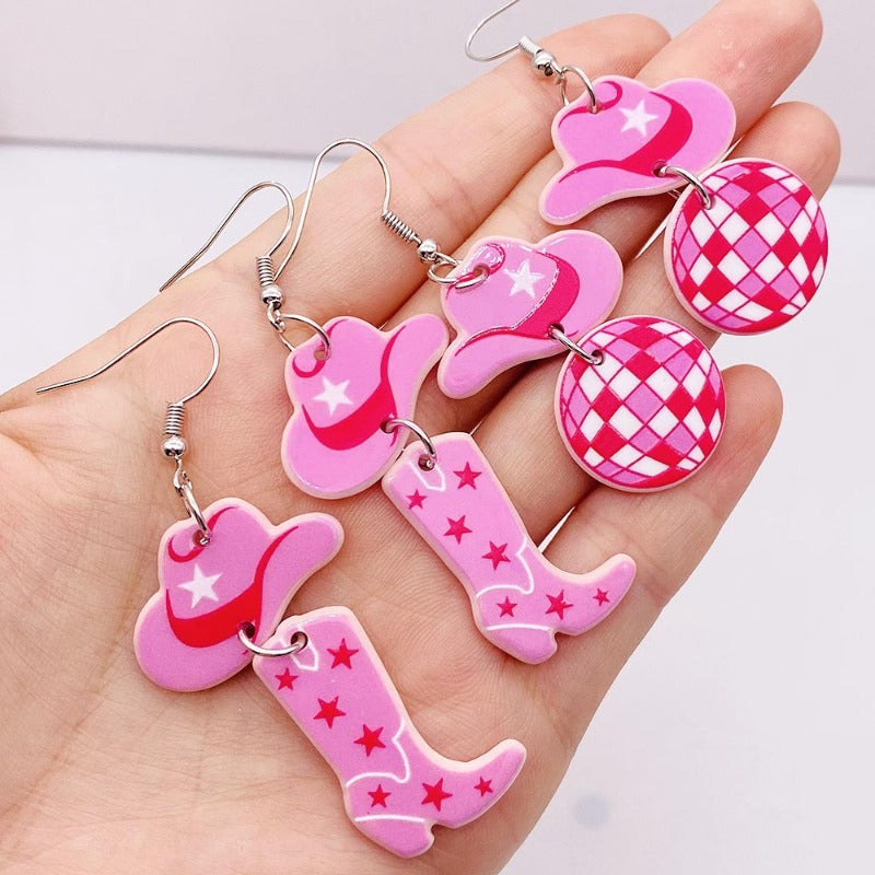 Wholesale Pink Western Cowboy Style Acrylic Earrings