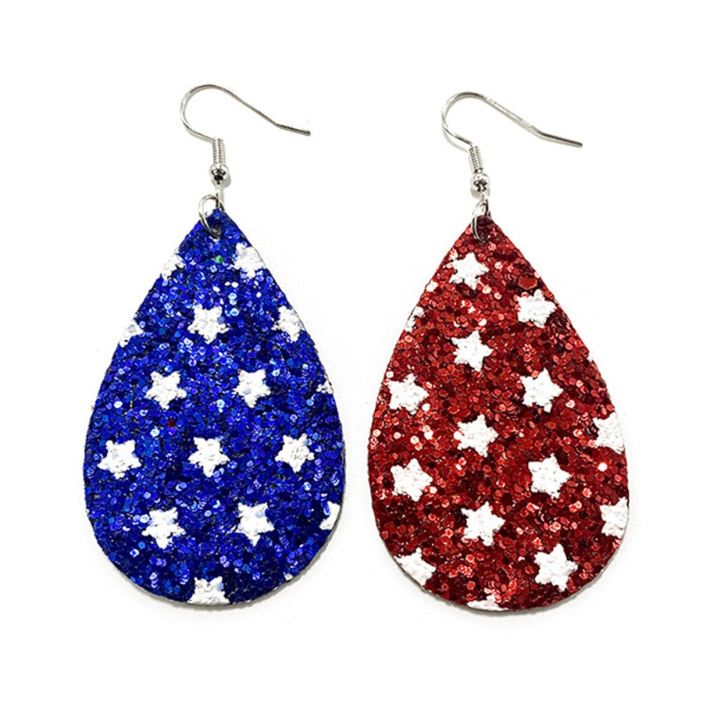 Wholesale Independence Day Five-pointed Star Glitter Asymmetric Leather Earrings