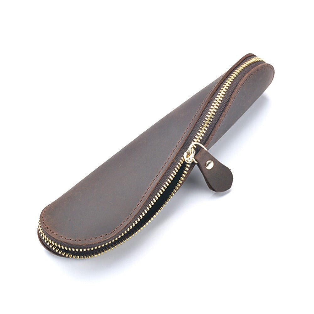 Wholesale Handmade Creative S-shaped Vintage Crazy Horse Leather Pencil Case