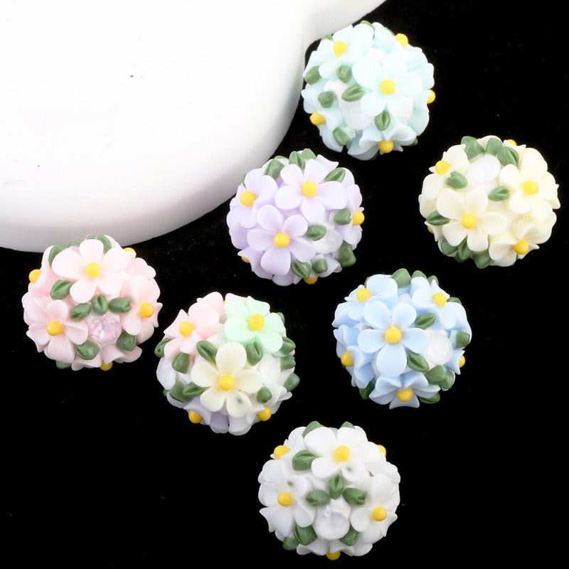 Wholesale Camellia Fresh Green Leaf Flower Balls Can Thread Straight Holes DIY Beads