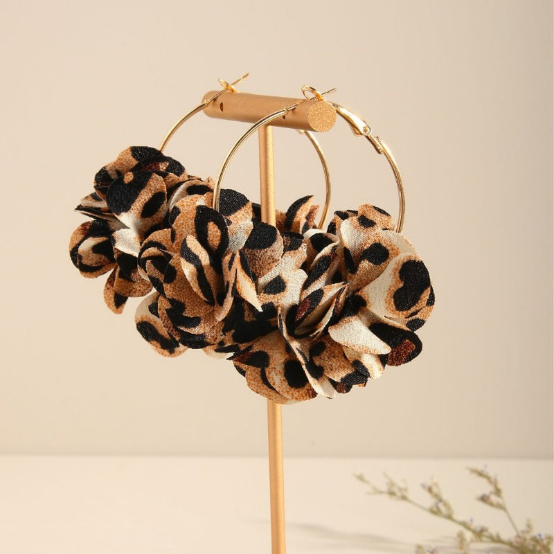 Wholesale Maillard Leopard Print Round Petal European and American Trendy Sweet and Cool High-end Earrings