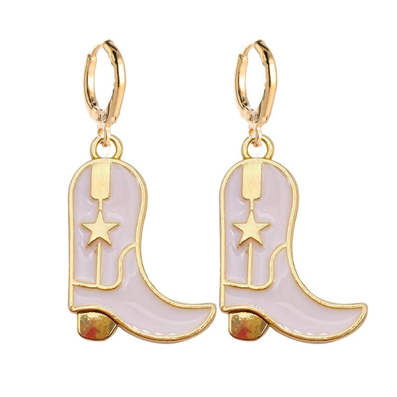 Wholesale Retro Cowboy Boots Fashion Hat Alloy Drip Oil Pendant Earrings