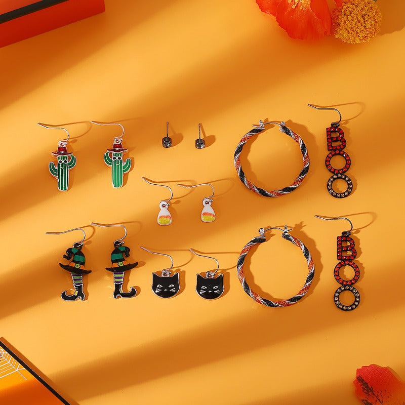 Wholesale Halloween BOO Cartoon Funny Boots Cactus Alloy Earrings