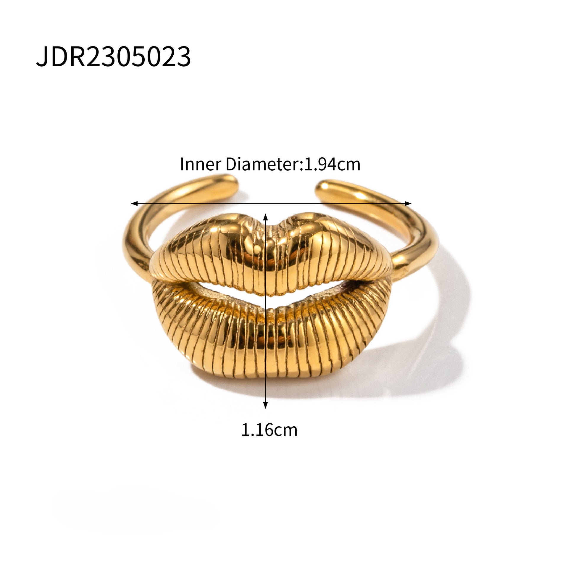 Wholesale Stainless Steel 18K Gold Plated Lip Pattern Open Ring