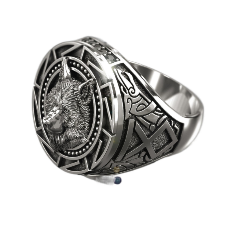 Aleación al por mayor Aleación Viking Wolf Head Ring para hombres