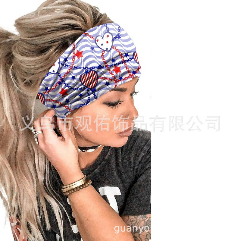 Wholesale Independence Day Women's Knotted Wide Headband Fashion Sports Sweat-Absorbent Elastic Hair Accessories