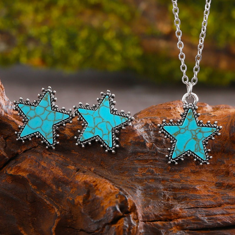 Wholesale Retro Fashion Western Turquoise Five-pointed Star Creative Versatile Earrings