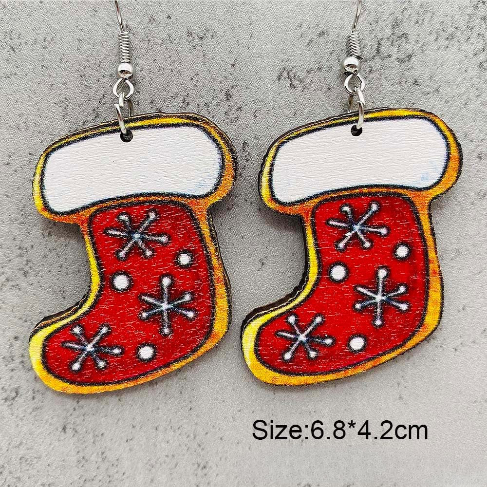 Wholesale Christmas Gingerbread Man Christmas Tree Santa Claus Wooden Earrings
