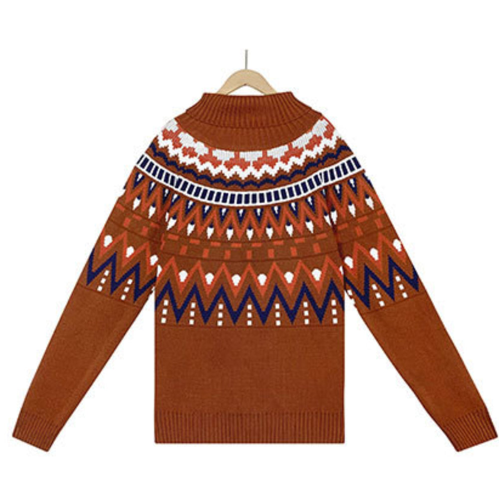 Wholesale Retro Striped Patchwork Contrasting Core Yarn Winter Women Clothes