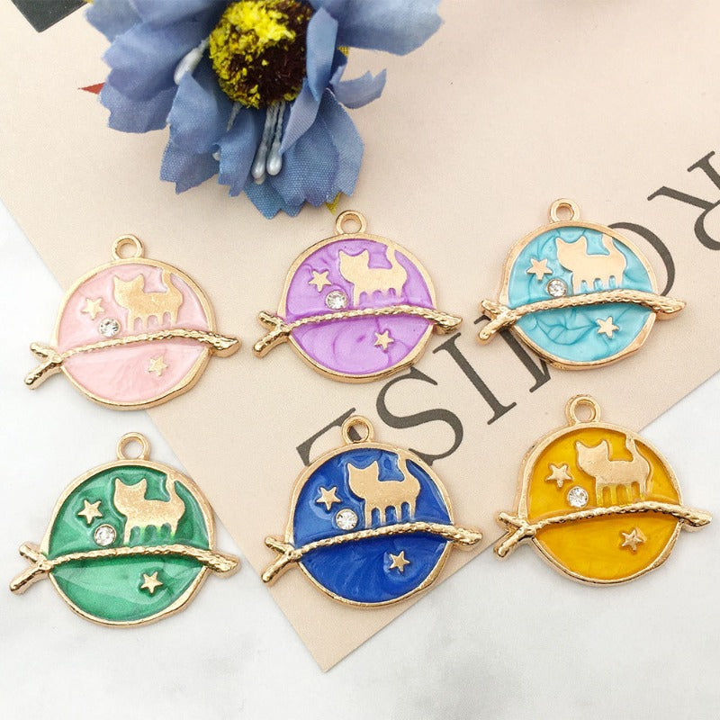 Wholesale Moon Starry Sky Stars Pentagram Drip Oil Alloy Pendant DIY Necklace Pendant Accessories
