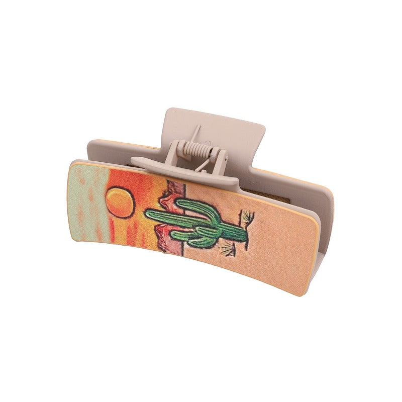 Wholesale Cowboy Style Sunflower Cactus Leather Shark Clip Hair Clip